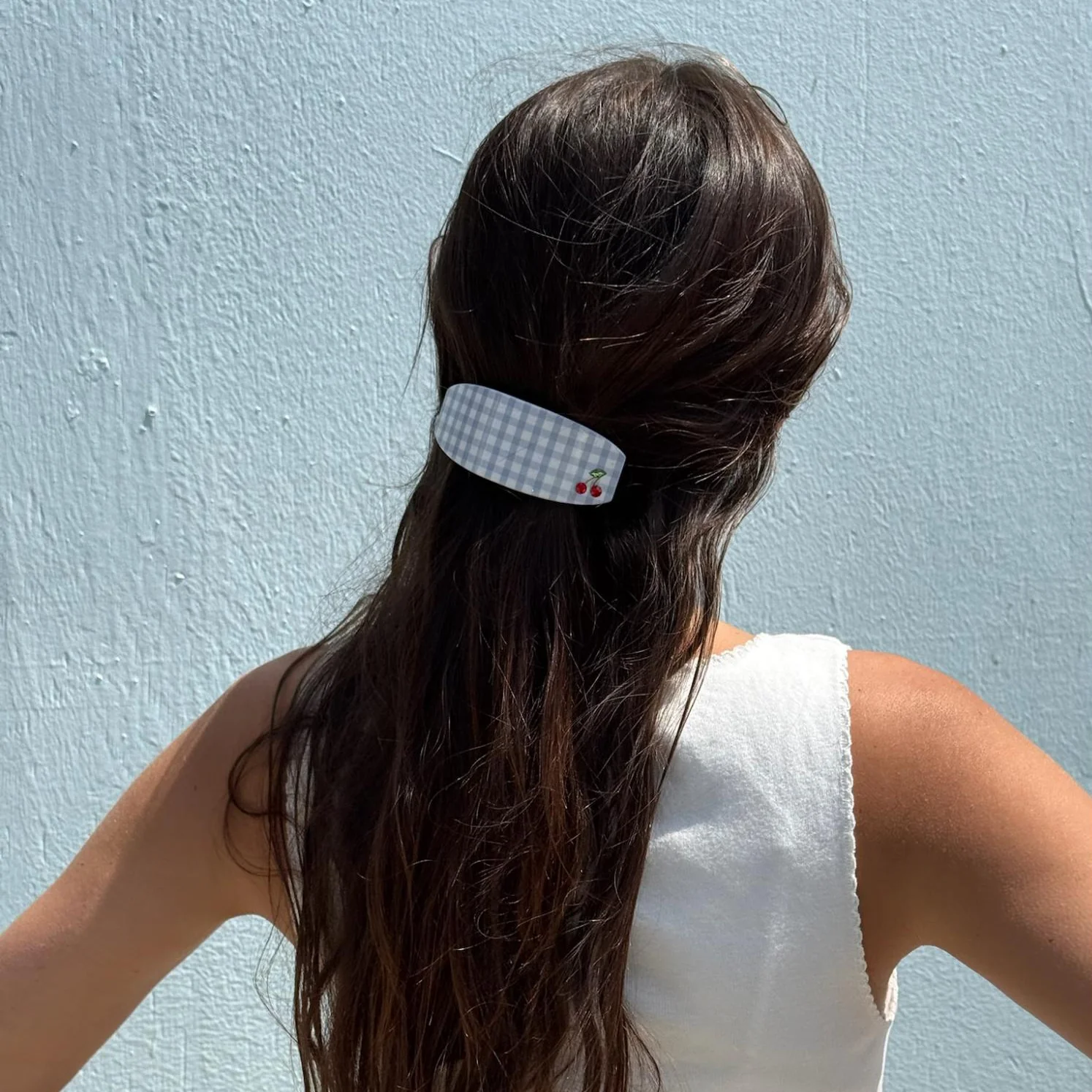 Ponytail Barrette in Blue Cherry Picnic - Image 4